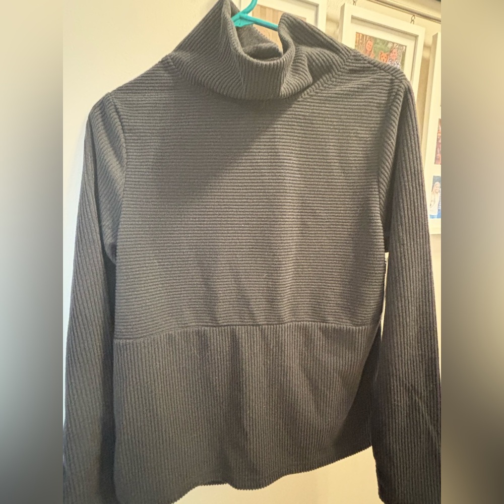 Gray High Collar Sweatshirt with Seam Detail